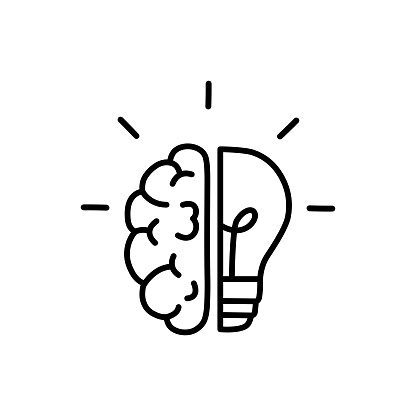 Half Brain Half Light Bulb Icon Representing Creative Ideas Vector Design.