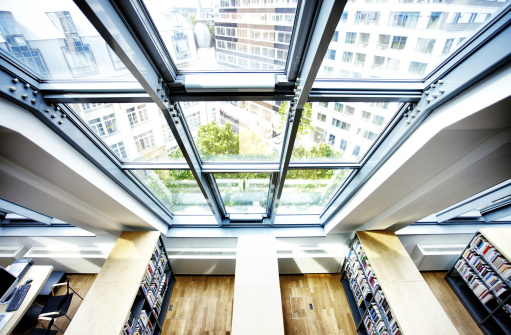 View looking down onto a University library, Berlin