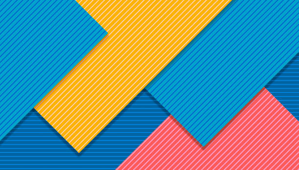 istock Abstract Background of Overlapping Striped Paper in Trendy Colors: Orange, Teal, Yellow - Material Design, Minimalism, Modern, Simple 1631907254