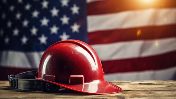 istock Labor Day Tribute: Helmet with American Flag 1631915416