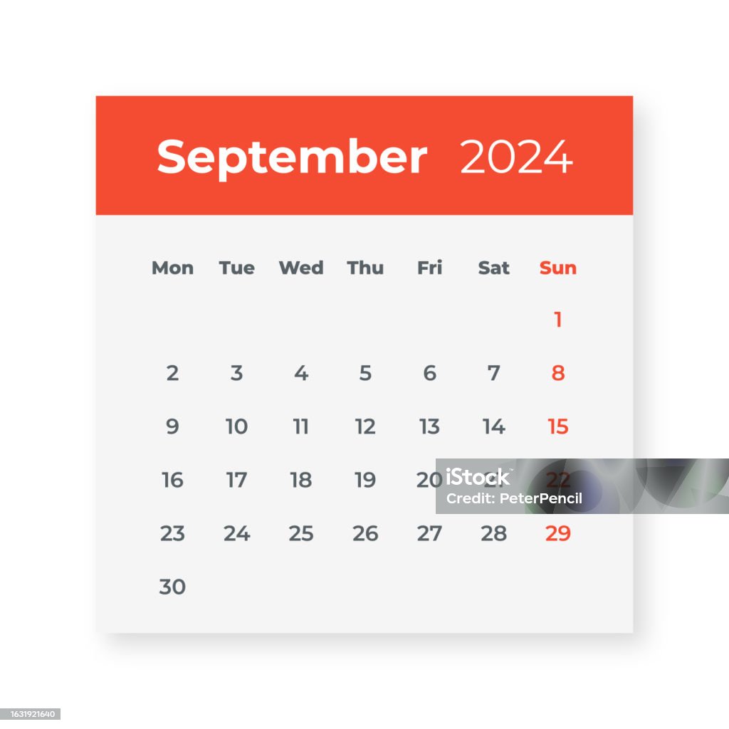 September 2024 Kalenderblatt Vektorillustration Stock Vektor Art und