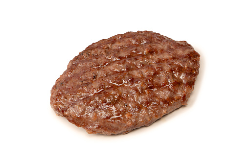 Cutlet with a minced beef isolated on a white background. Top view.