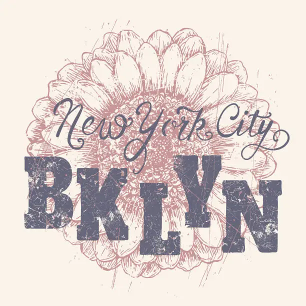 Vector illustration of Flower, Brooklyn, New York City slogan text