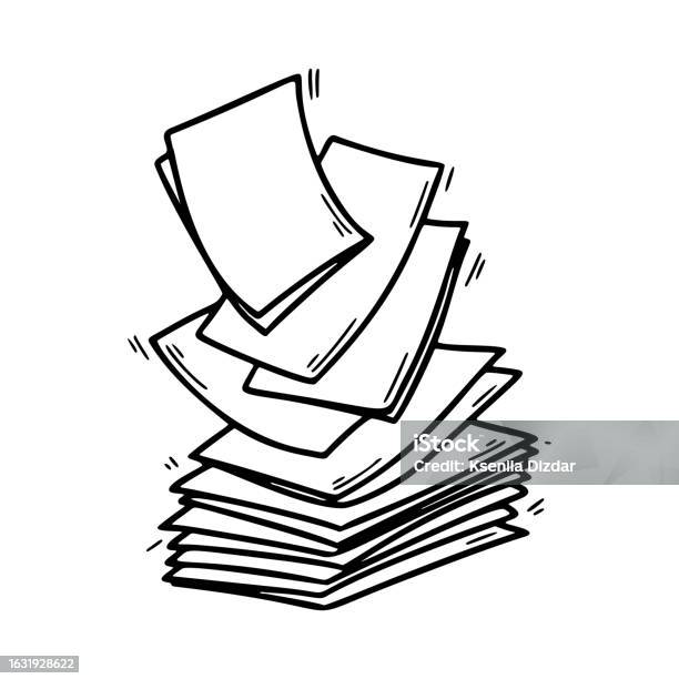 Stack Of Paper Pages Line Art Blank Sheets Hand Drawn Doodle Vector