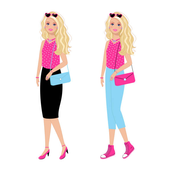 ilustraciones, imágenes clip art, dibujos animados e iconos de stock de chica rubia de moda en rosa - women sunglasses little girls glamour