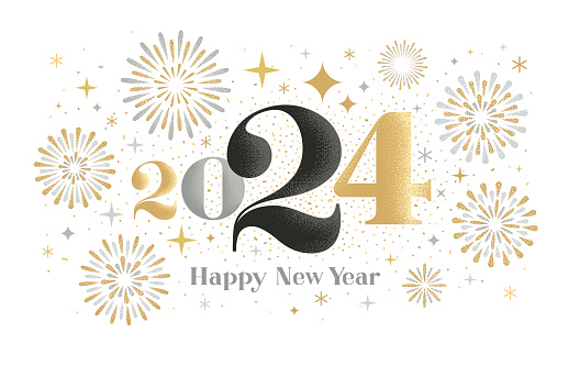 New year card design with exploding fireworks and textured effects. Editable vectors on layers.