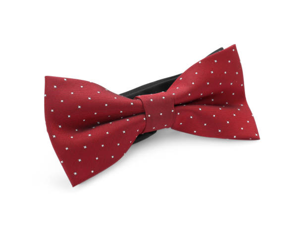 istock Stylish burgundy bow tie with polka dot pattern on white background 1631958023