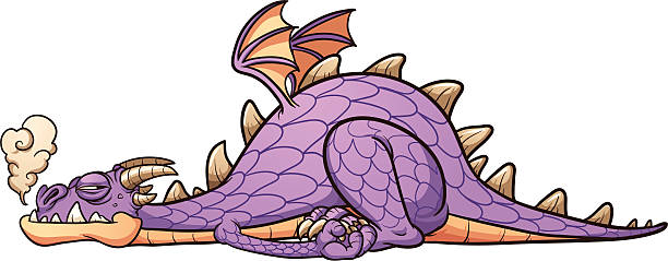 Lazy purple dragon vector art illustration