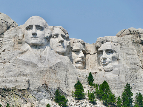 The famous Mount Rushmore National Monument in South Dakota with a slight vignette.