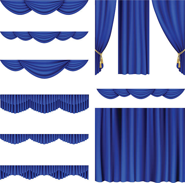 Blue curtains vector art illustration