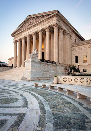 US Supreme Court building in late evening light