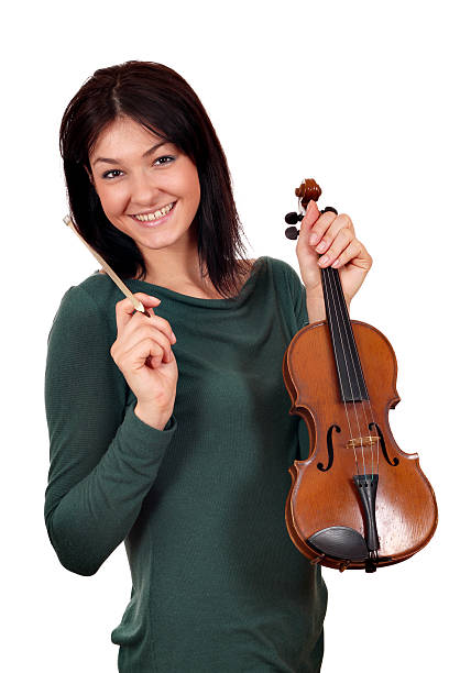 istock beautiful girl with violin on white 163198249