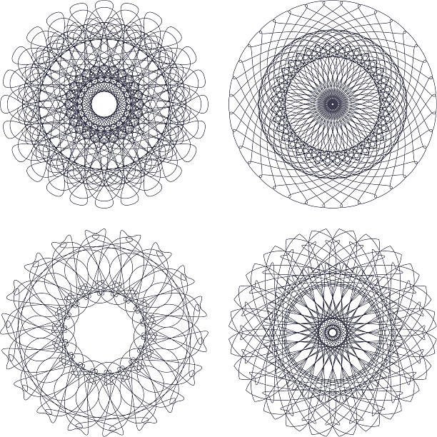 세트마다 벡터 길로쉐 rosettes - guilloche pattern circle four objects stock illustrations