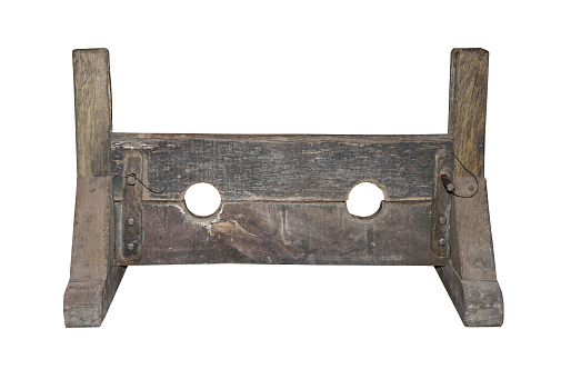 A Wooden Set of Medieval Punishment Stocks.