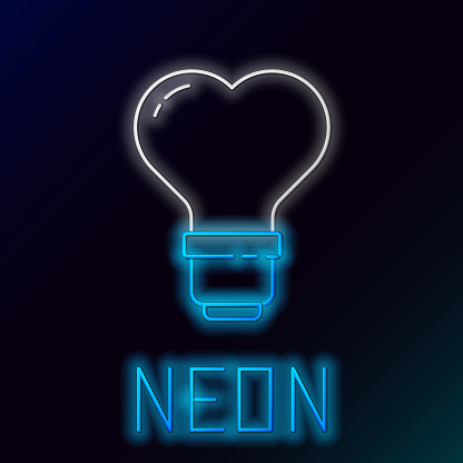 Glowing neon line Heart shape in a light bulb icon isolated on black background. Love symbol. Valentine day symbol. Colorful outline concept. Vector.