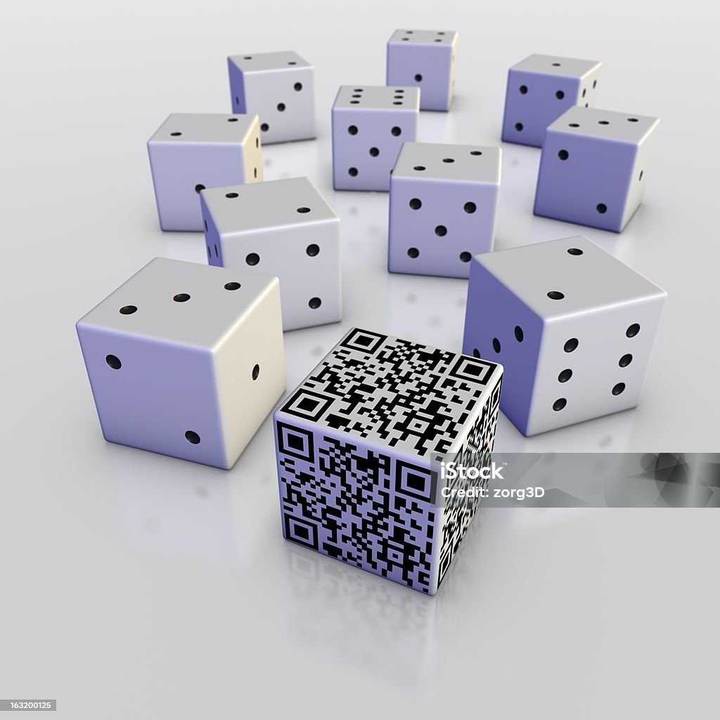 Cube avec QR code devant dix Jeu de dés - Photo de Blanc libre de droits