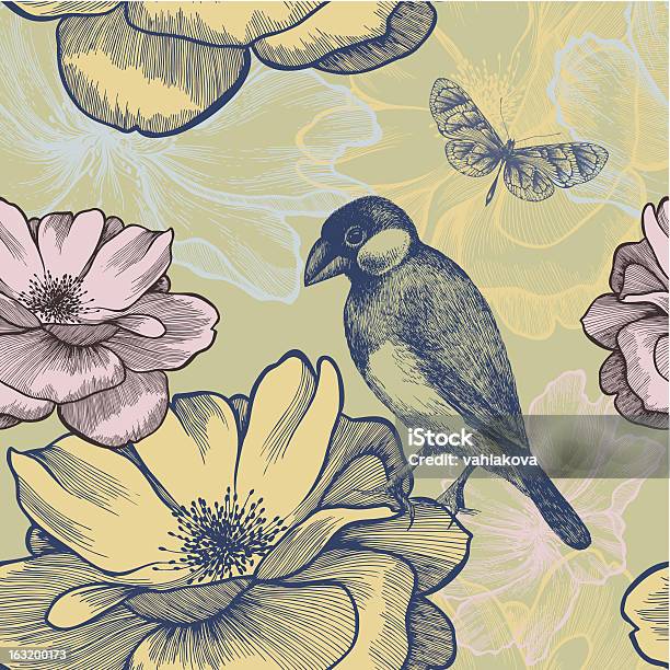 Fond Sans Couture Avec Oiseaux Roses Et Papillon Illustration Vectorielle Vecteurs libres de droits et plus d'images vectorielles de Beauté