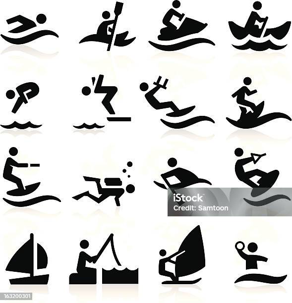 Ilustración de Blanco Y Negro De Iconos De Deportes Acuáticos y más Vectores Libres de Derechos de Ícono - Ícono, Deporte acuático, Lanzarse al agua