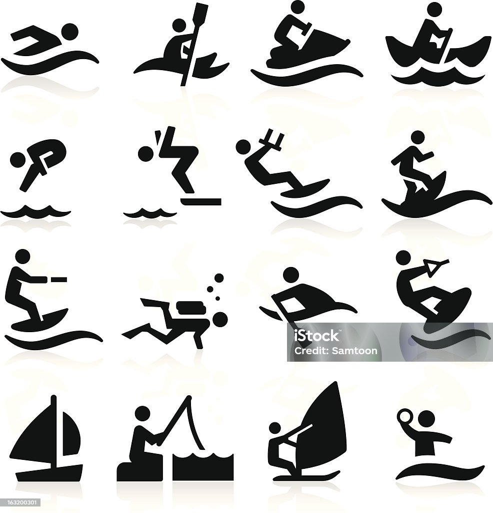 Preto e branco de esportes aquáticos ícones - Vetor de Ícone de Computador royalty-free