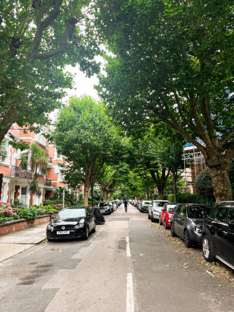 mews em londres com casas aconchegantes e vegetação exuberante ao redor - apartment row house comfortable house - fotografias e filmes do acervo