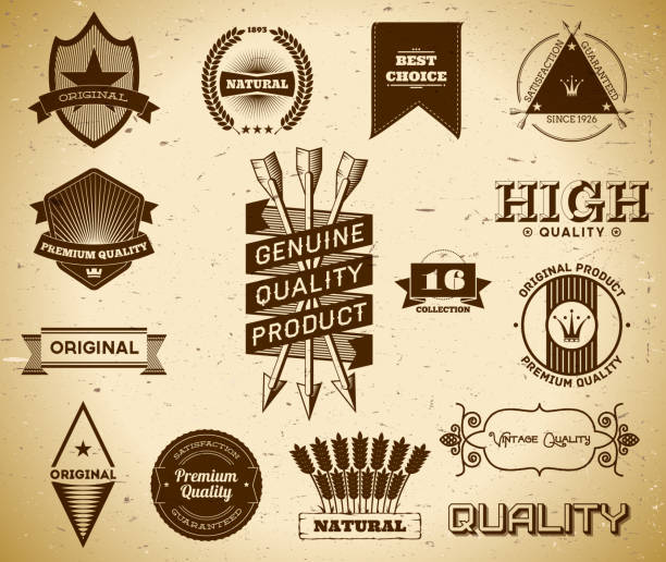 Vintage labels. Collection 16 Set of hipster-styled vintage Premium Quality labels. Collection 16. All font licenses are checked. expiry date icon stock illustrations