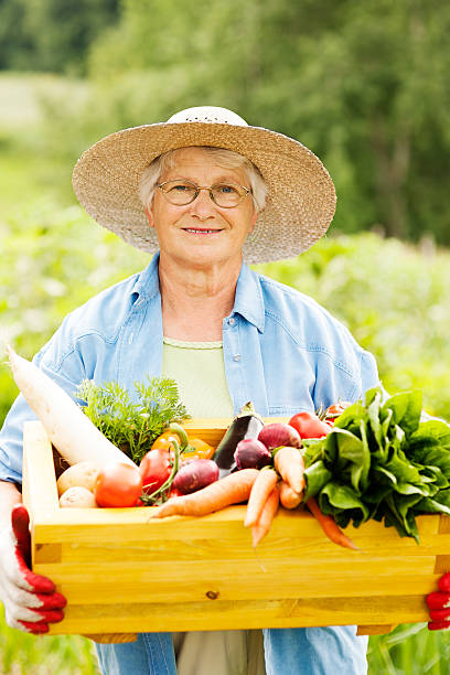 istock Senior woman with vegetables 163204384