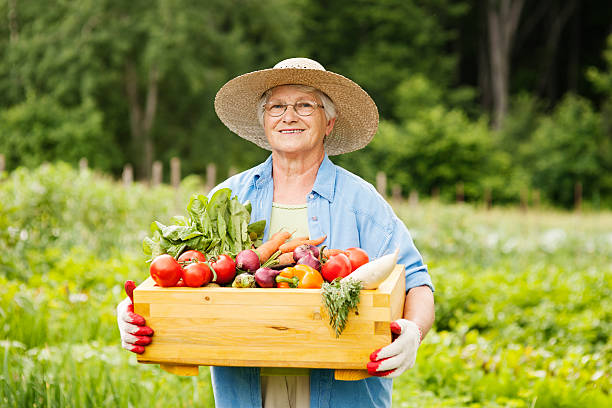 istock Senior woman with vegetables 163204423