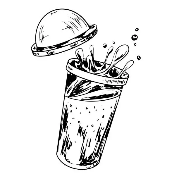 Vector illustration of Black and white plastic glass with spilled cola