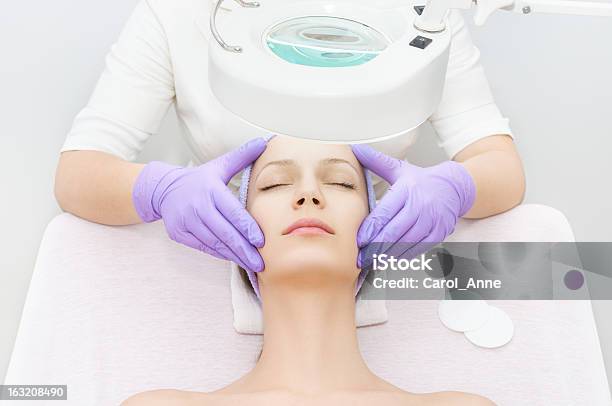 Young Woman Receiving Beauty Therapy Stock Photo - Download Image Now - Dermatology, Facial Mask - Beauty Product, Acne