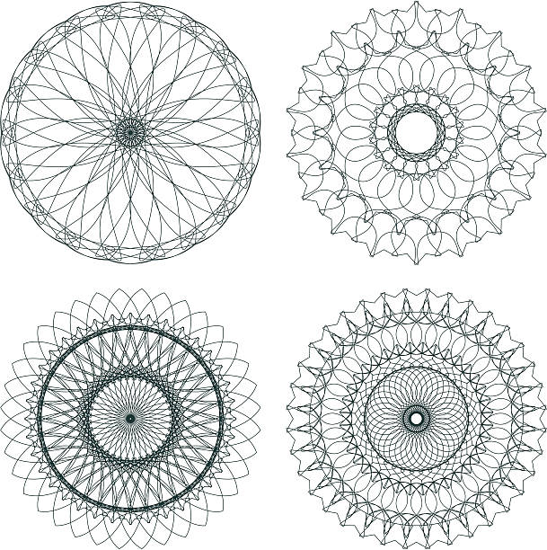 세트마다 벡터 길로쉐 rosettes - guilloche pattern circle four objects stock illustrations