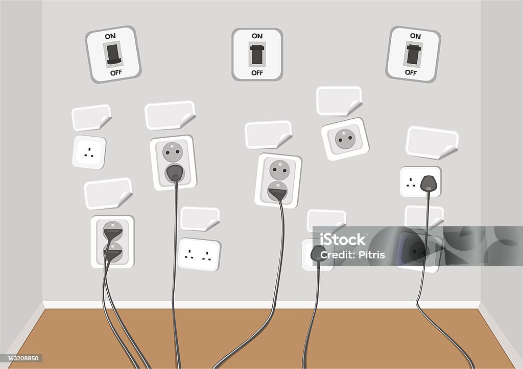 Connected Outlets Electrical Outlets With Several Connected Cables Stock Illustration ...