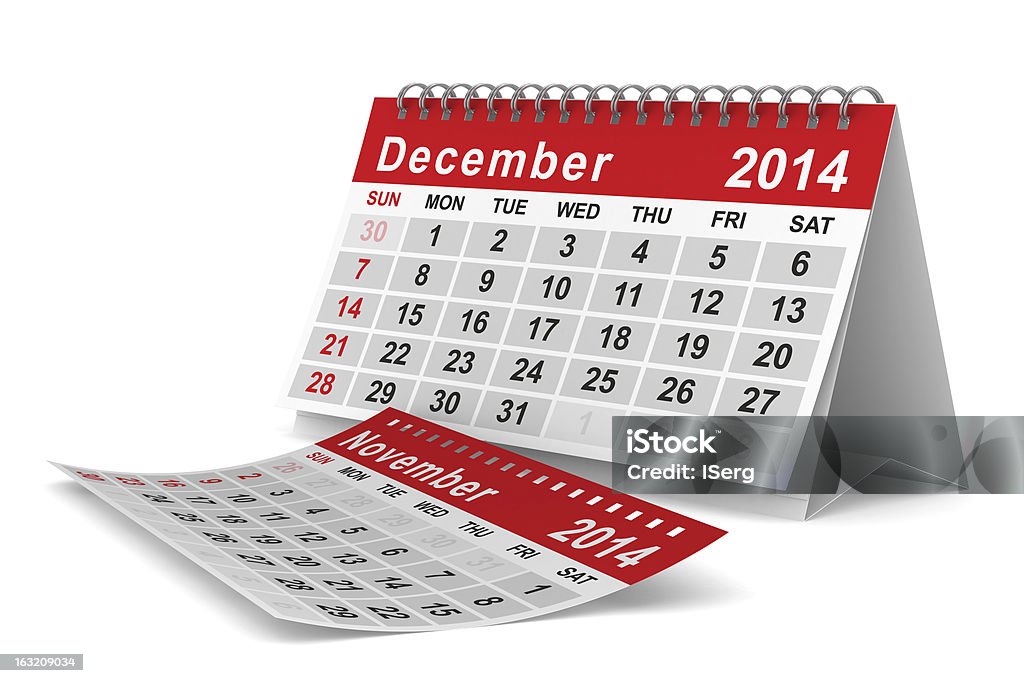 2014 Jahr Kalender.  . Dezember.  Isolierte 3D-Bild - Lizenzfrei 2014 Stock-Foto