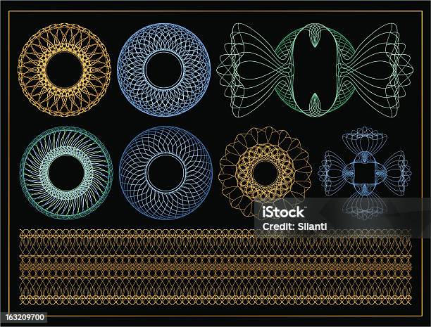 Guilloche Rosetten Auf Einem Schwarzen Hintergrund Stock Vektor Art und mehr Bilder von Guilloché