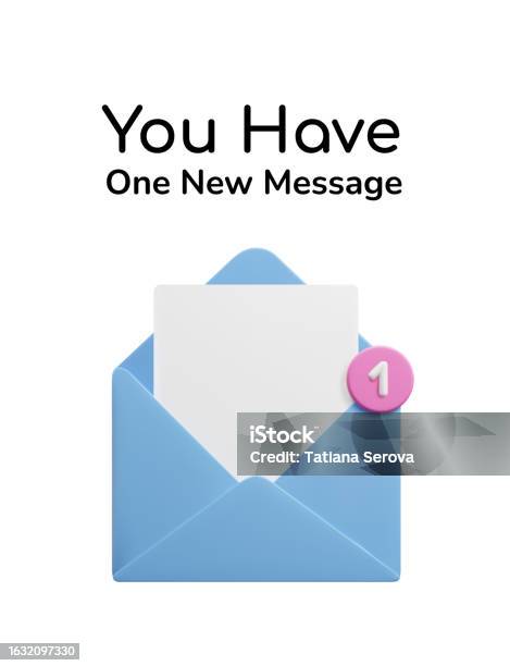 Mail 1 New Message Inbox You Have 1 New Message 3d Mail Envelope Banner Cute 3d Open Email ...