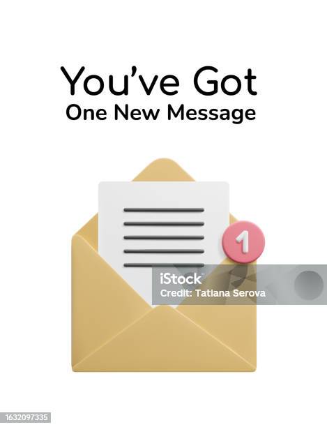 A New Message You Have One New Message Vector Banner 3d Open Email Envelope With ...