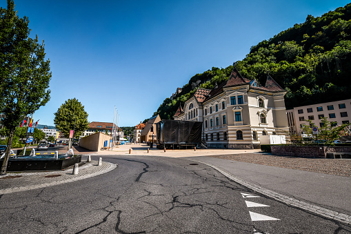 Roundabout Near Square At Old City Hall In Vaduz, Liechtenstein