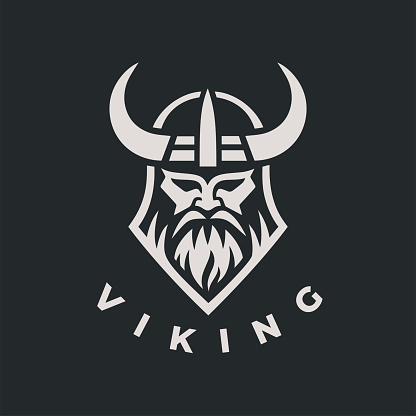 Nordic viking norse warrior icon. Horned barbarian helmet symbol. Norseman Odin emblem. Vector illustration.