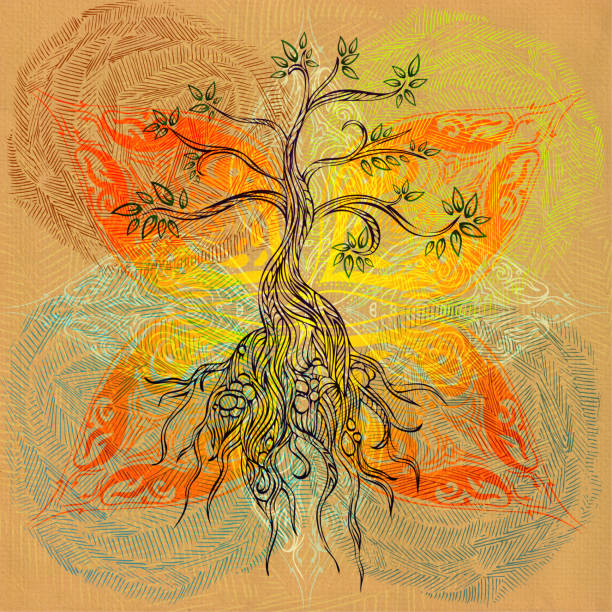 illustrazioni stock, clip art, cartoni animati e icone di tendenza di albero primaverile - tree root family tree watercolor painting