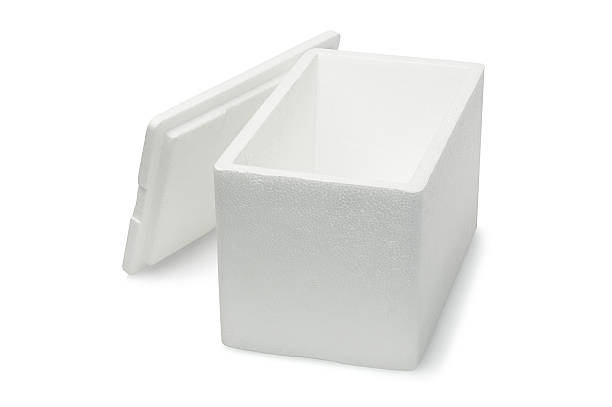 Styrofoam Storage Box Open Styrofoam Storage Box on White Background polystyrene box stock pictures, royalty-free photos & images