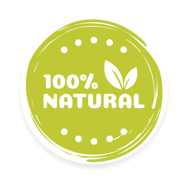 istock 100% natural product. Green sticker brush calligraphy for inscriptions. Natural product as a banner, postcard, advertising. Vector of ecological nature. 1632149189