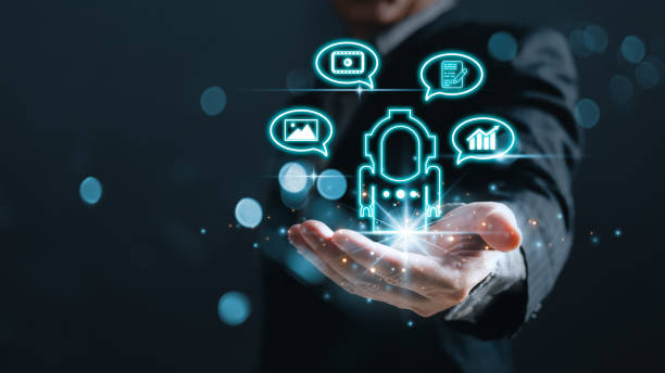istock man hold bot icon and command prompt ai chat ability to create photos,compose song and novels,make videos,stock trading,ai disruption in many professions.Digital Artificial Intelligence(AI) technology 1632152937