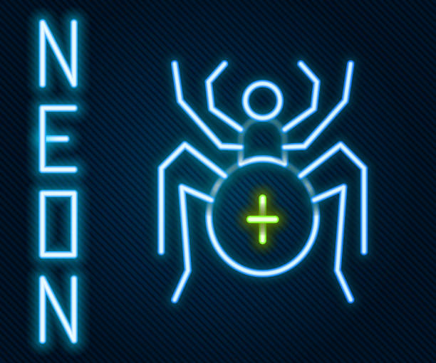 Glowing neon line Spider icon isolated on black background. Happy Halloween party. Colorful outline concept. Vector Glowing neon line Spider icon isolated on black background. Happy Halloween party. Colorful outline concept. Vector. blue tarantula stock illustrations