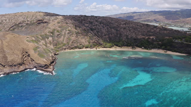 Wide shot of Hanauma Bay on a sunny clear day with great weather