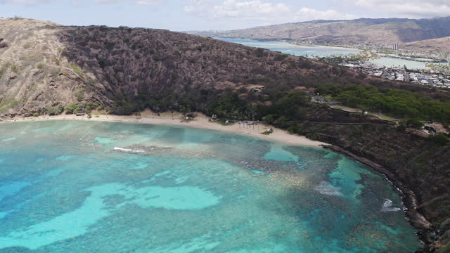 Wide shot of Hanauma Bay on a sunny clear day with great weather