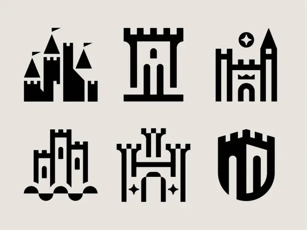 Vector illustration of Mid-century Modern Castle Icons