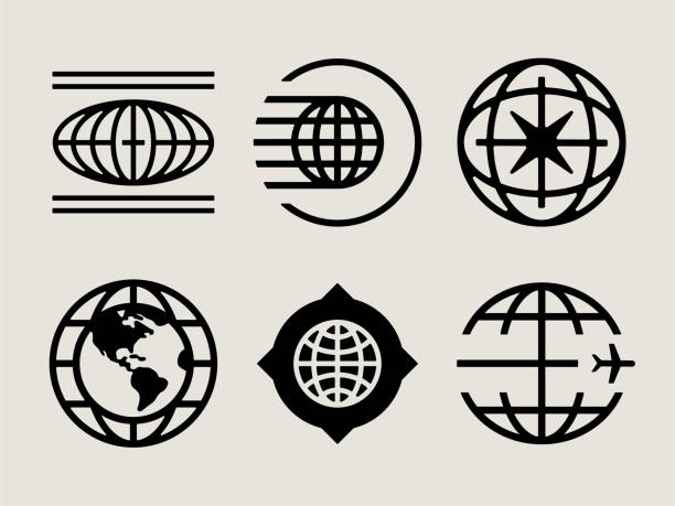illustrations, cliparts, dessins animés et icônes de icônes du globe moderne du milieu du siècle - globe terrestre