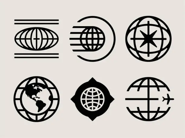Vector illustration of Mid-century Modern Globe Icons