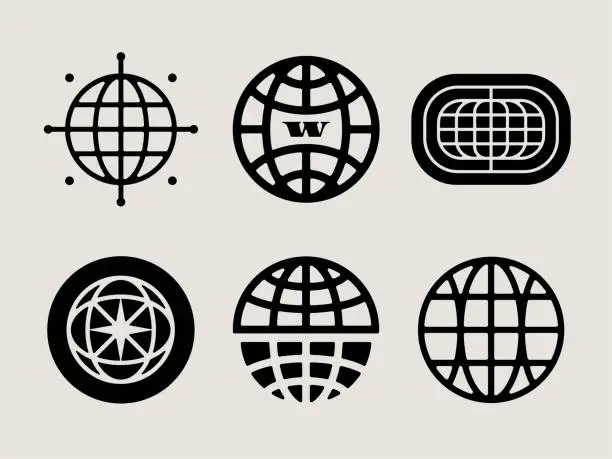 Vector illustration of Mid-century Modern Globe Icons