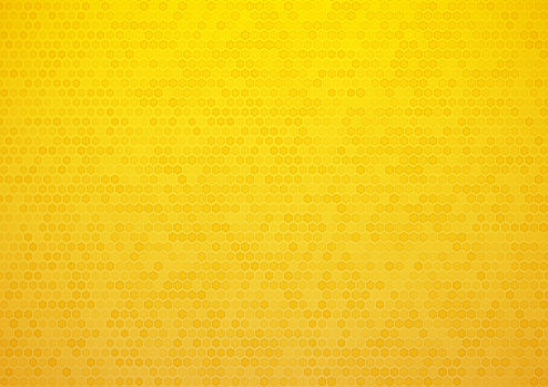 Yellow hexagonal abstract digital honey comb textured surface background vector illustration.