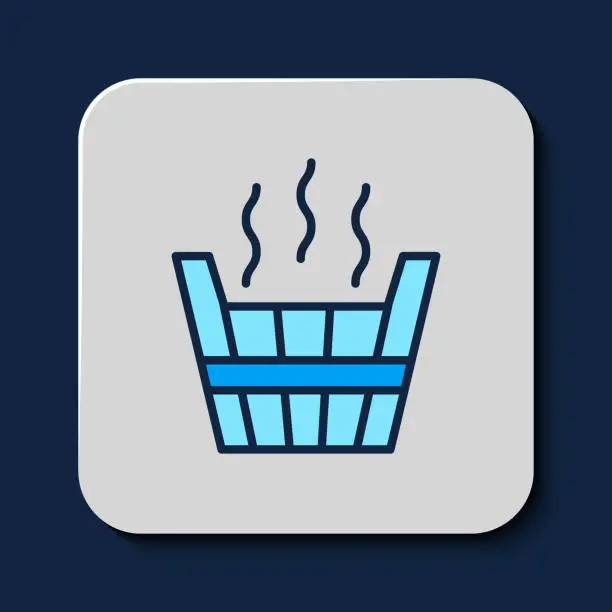 Vector illustration of Filled outline Sauna bucket icon isolated on blue background. Vector